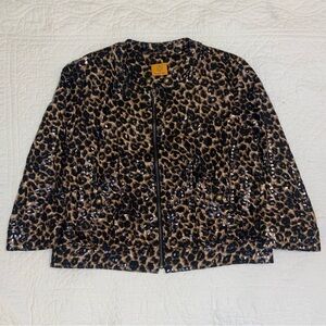Ruby Rd women’s leopard print glitzy reflective full zip 3/4 sleeve jacket 8
